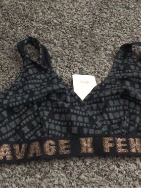Savage X Fenty Black Patterned Sports Bralette with Branded Band
